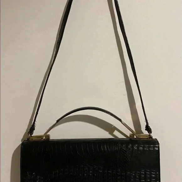 Handmade vintage crocodile black shoulder bag - Picture 6 of 12